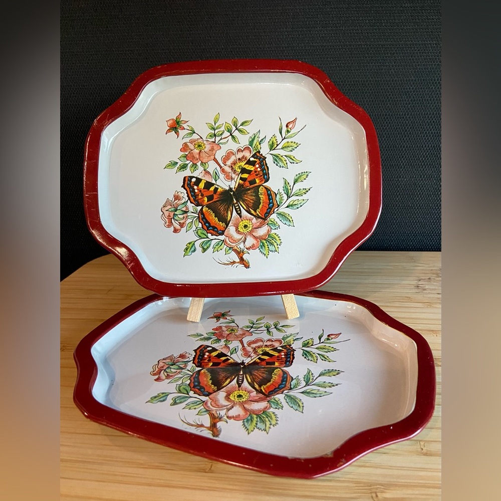 Vintage Monarch Butterfly Small Serving Tin Vanity Fall Decor Tray Boho